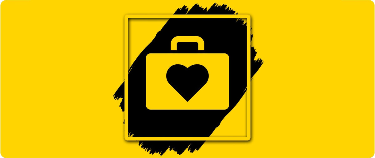 Illustration of an emergency medical kit bag marked with a heart symbol