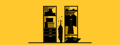 Illustration of a narrow hallway with shelving in a small home