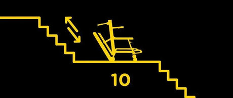 Illustration of a stairwell marked floor 10 with an evacuation chair