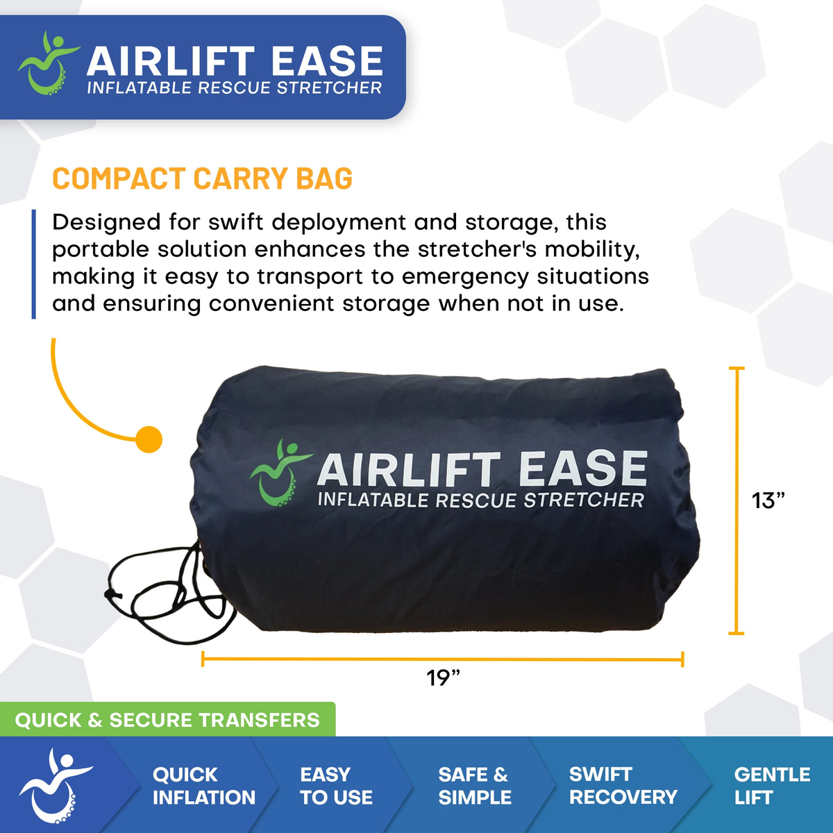 Airlift Ease inflatable stretcher compact carry bag for portable storage and transport