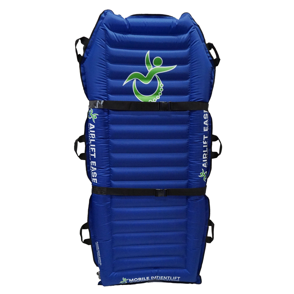 Top down view of Airlift Ease inflatable evacuation stretcher with safety straps