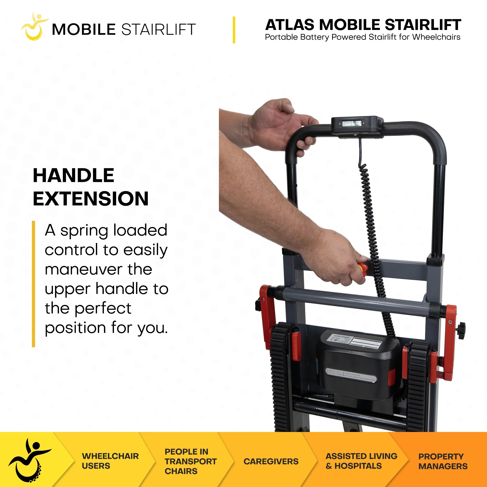 Atlas mobile stairlift spring loaded handle extension control
