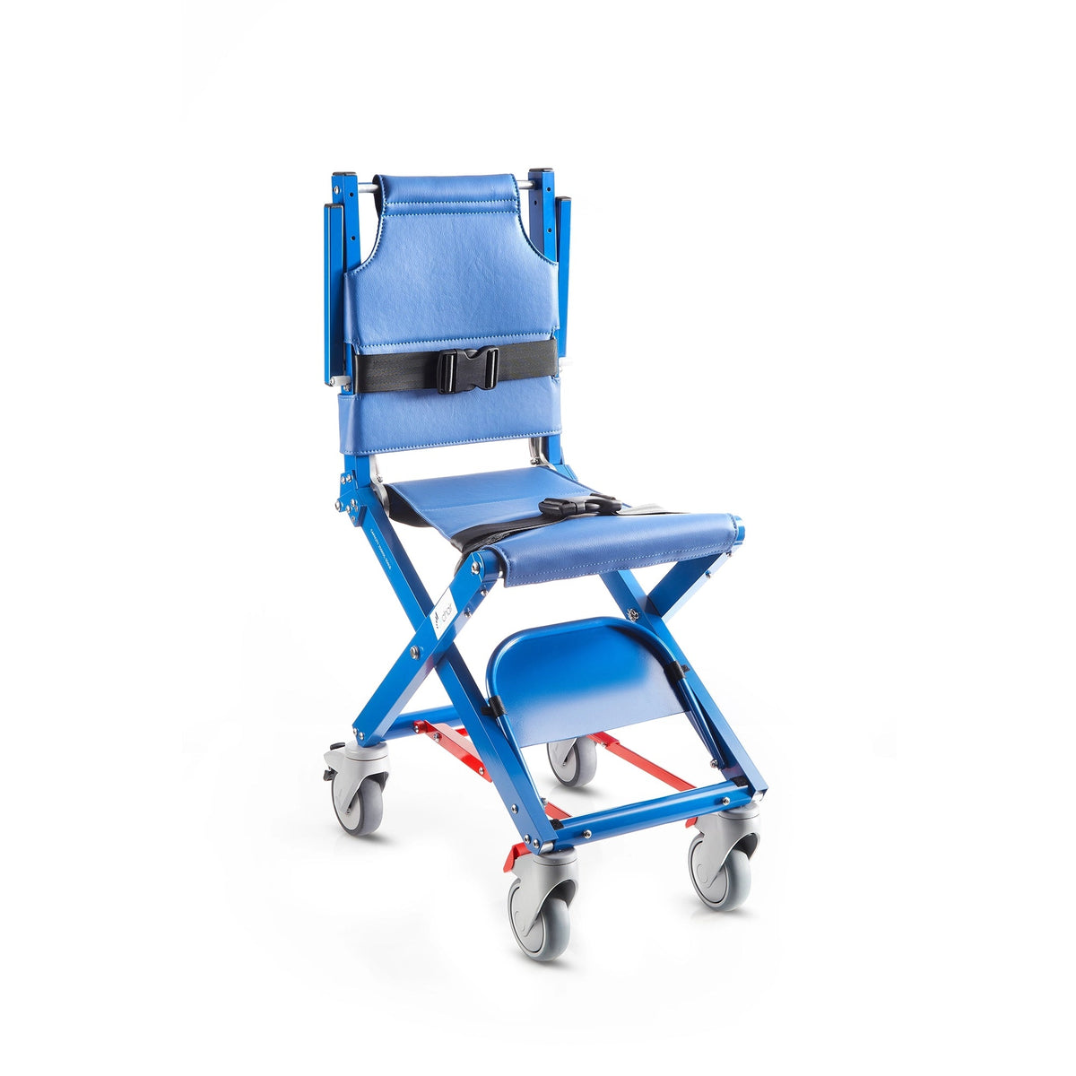 Side profile of the Airchair II aisle chair showing its narrow 14 to 15 inch seat frame