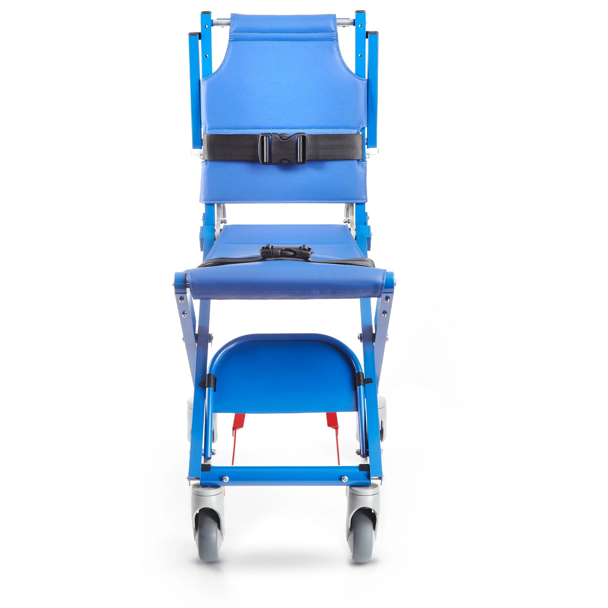Folding non-slip footplate with foot strap on the Airchair II aisle chair