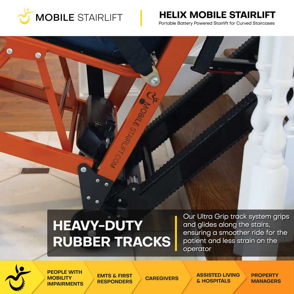 Helix stairlift heavy duty ultra grip rubber tracks for controlled stair descent